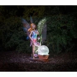 Solar Powered Garden Fairy With Wind Chime -B&M 331455 garden fairy with solar crackle ball and windchime 2