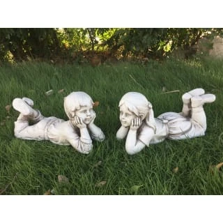 B&M Lying Down Boy Garden Statue 2 B&M Lying Down Boy Garden Statue - Image 2