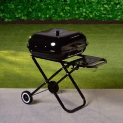 Folding Barbecue With Shelf -B&M 353343 folding bbq on wheels with shelf black 4