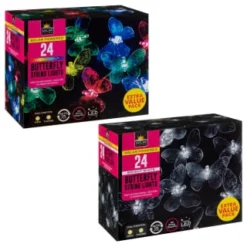 B&M 24 Solar LED Butterfly String Lights - White -B&M 353457 24 string lights butterfly group