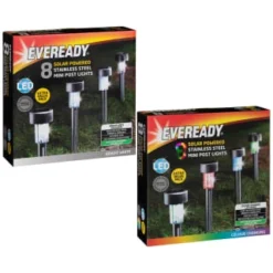 Eveready Solar Powered Post Lights 8pk - Colour Changing -B&M 366414 366416 8pk eveready soloar powered mini post lights main 1