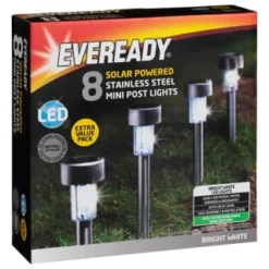 Eveready Mini Solar Lighting Posts 8pk - Colour Changing 6 Eveready Mini Solar Lighting Posts 8pk - Colour Changing -B&M 366414 8pk eveready soloar powered mini post lights bright white