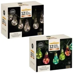 Solar Powered 12 Clear Light Bulb String LED Lights - Warm White -B&M 379260 379261 12 solar powered light bulb string lights group