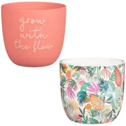 B&M Superbloom Sun Ceramic Plant Pots 3pk - Floral -B&M 379332 3pk superbloom ceramic plant pots group