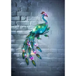 Solar Powered Metal Peacock Wall Art