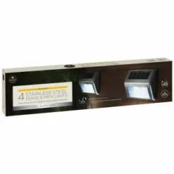 Solar Powered Stainless Steel Fence Lights 4pk -B&M 382952 4pk mason and jones stainless steel fence and path lights 2