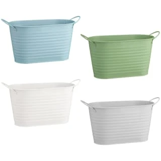 B&M Ribbed Matt Tin Trough With Handles - Cream 2 B&M Ribbed Matt Tin Trough With Handles - Cream - Image 2