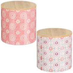 B&M Ceramic Candle With Wooden Lid - White -B&M 392775 large printed ceramic candle with wooden group