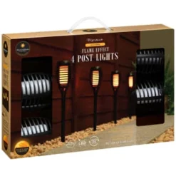 Morocco Solar Powered Flame Effect Post Lights 4pk -B&M 392878 4 pack morocco solar powered flame effect post lights 21