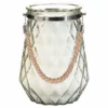 B&M Large Faceted Glass Candle With Rope Handle - Cream