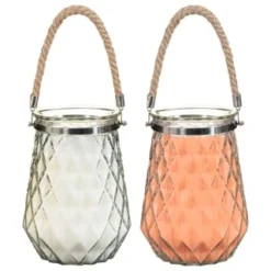 B&M Large Faceted Glass Candle With Rope Handle - Cream -B&M 392940 superbloom large faceted glass candle with rope handle group 2
