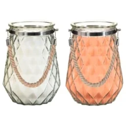 B&M Large Faceted Glass Candle With Rope Handle - Cream -B&M 392940 superbloom large faceted glass candle with rope handle group