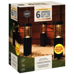 Cambridge Solar Powered Tube Post Lights 6pk -B&M 392998 cambridge solar powered tube post lights 6pk 3