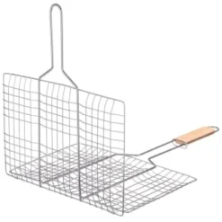 Wooden Handle Burger Griller -B&M 393102 bamboo handle bbq burger griller 3