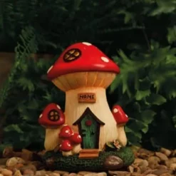 B&M Assorted Mushroom House Ornament With Glowing Solar Light -B&M 393429 mushroom house ornament with glowing solar light 4