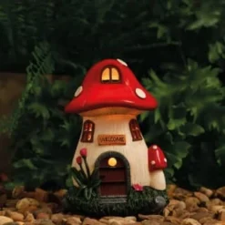 B&M Assorted Mushroom House Ornament With Glowing Solar Light -B&M 393429 mushroom house ornament with glowing solar light 6