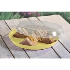 B&M Food Tray With Clear Lid - Yellow -B&M 394984 food tray with clear lid yellow